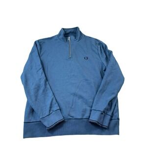 Fred Perry Blue Cotton Mens 1/2 Zip Pullover Sweater Size XL